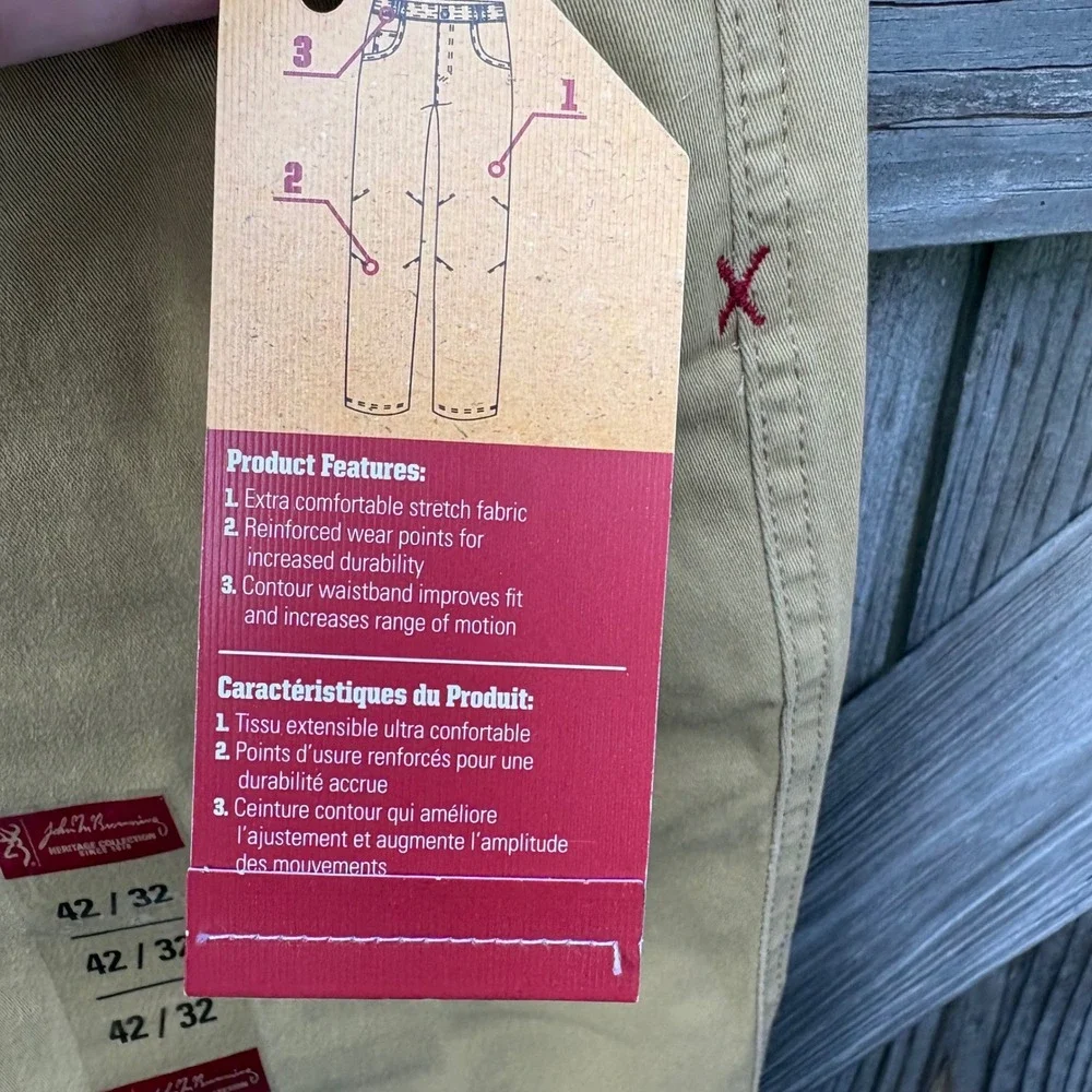 2pk Browning Heritage Graham Pants Mens 42x32 Khaki Stretch Cotton Utility NWT